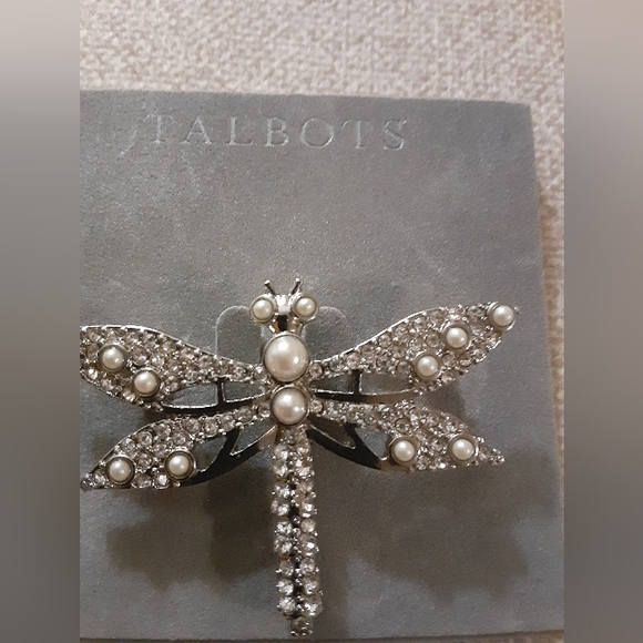 Talbots Silver Tone Crystal Dragonfly Brooch Pin - Picture 3 of 3